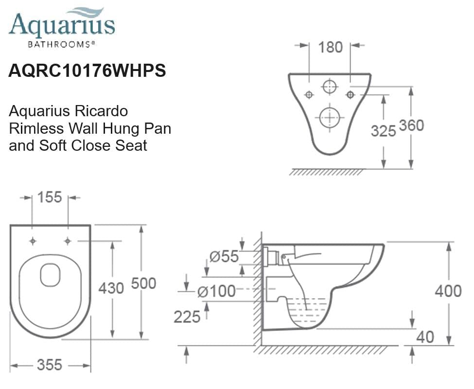 Aquarius Bathrooms Wall Hung Toilet Aquarius Ricardo Rimless Wall Hung Toilet with Soft Close Seat