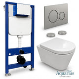 Aquarius Bathrooms Wall Hung Toilet Chrome / Round Aquarius Urbano Rimless Wall Hung Toilet Pack with Frame, Flush Plate, Soft Closing Seat and Hinge Covers