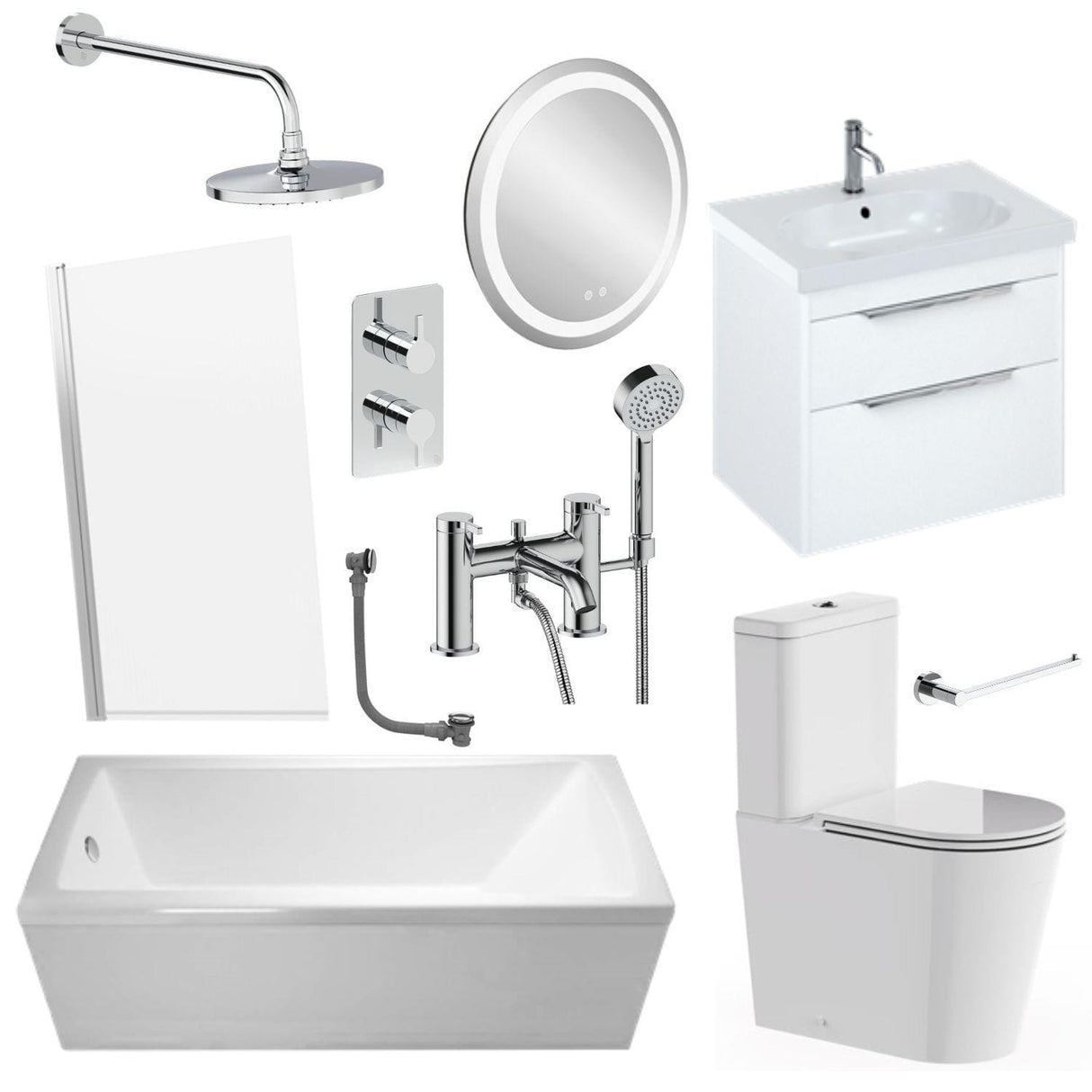 Aquarius Bathrooms Complete Bathroom Suite Aquarius Stillwater Complete Bathroom Suite with Shower, Bath and Rimless Toilet
