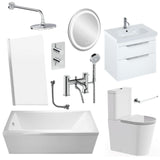 Aquarius Bathrooms Complete Bathroom Suite Aquarius Stillwater Complete Bathroom Suite with Shower, Bath and Rimless Toilet