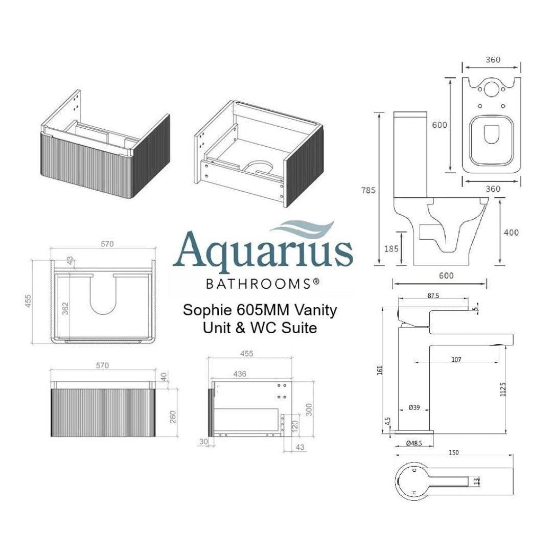 Aquarius Vanity Unit Aquarius Sophie 605mm Vanity Unit and WC Set with Finishes