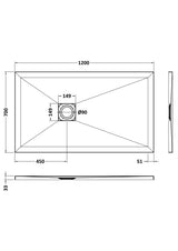 Aquarius Bathrooms Rectangle Shower Tray 1200x700mm Aquarius Urbano Slimline 33mm Slate Effect Rectangular Stone Resin Shower Tray in White Slate