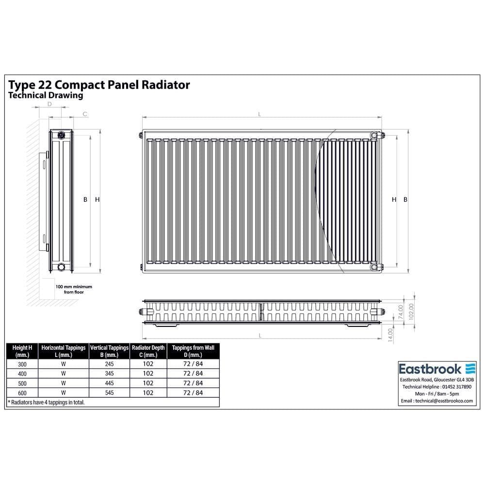 Aquarius Bathrooms Bathroom Heating Aquarius Type 22 Compact Panel Radiator in Gloss White