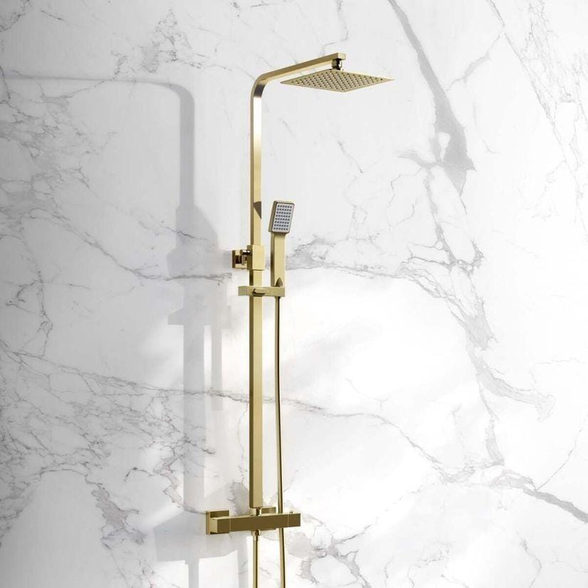 Aquarius Bathrooms Exposed Shower Set Brushed Brass Aquarius Zacha Square Adjustable Shower Valve & Kit