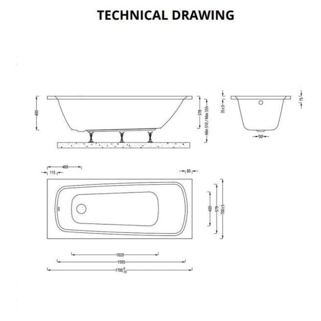 Aquarius Bathrooms Single Ended Bath 1700 x 700 Aquarius Agar Single Ended Reinforced Bath