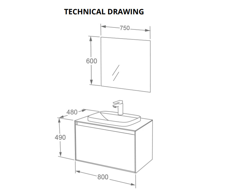 Aquarius KF-Series One Drawer 800mm Vanity Unit with Countertop