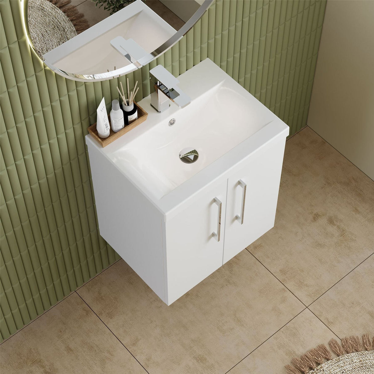Aquarius Floor Standing Vanity Unit Aquarius Brisbane 500mm Wall Hung 2 Door Vanity Unit with 1 Tap Hole Mid Edge Basin