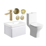 Aquarius Vanity Unit Matt White / Brushed Brass Aquarius Sophie 605mm Vanity Unit and WC Set with Finishes