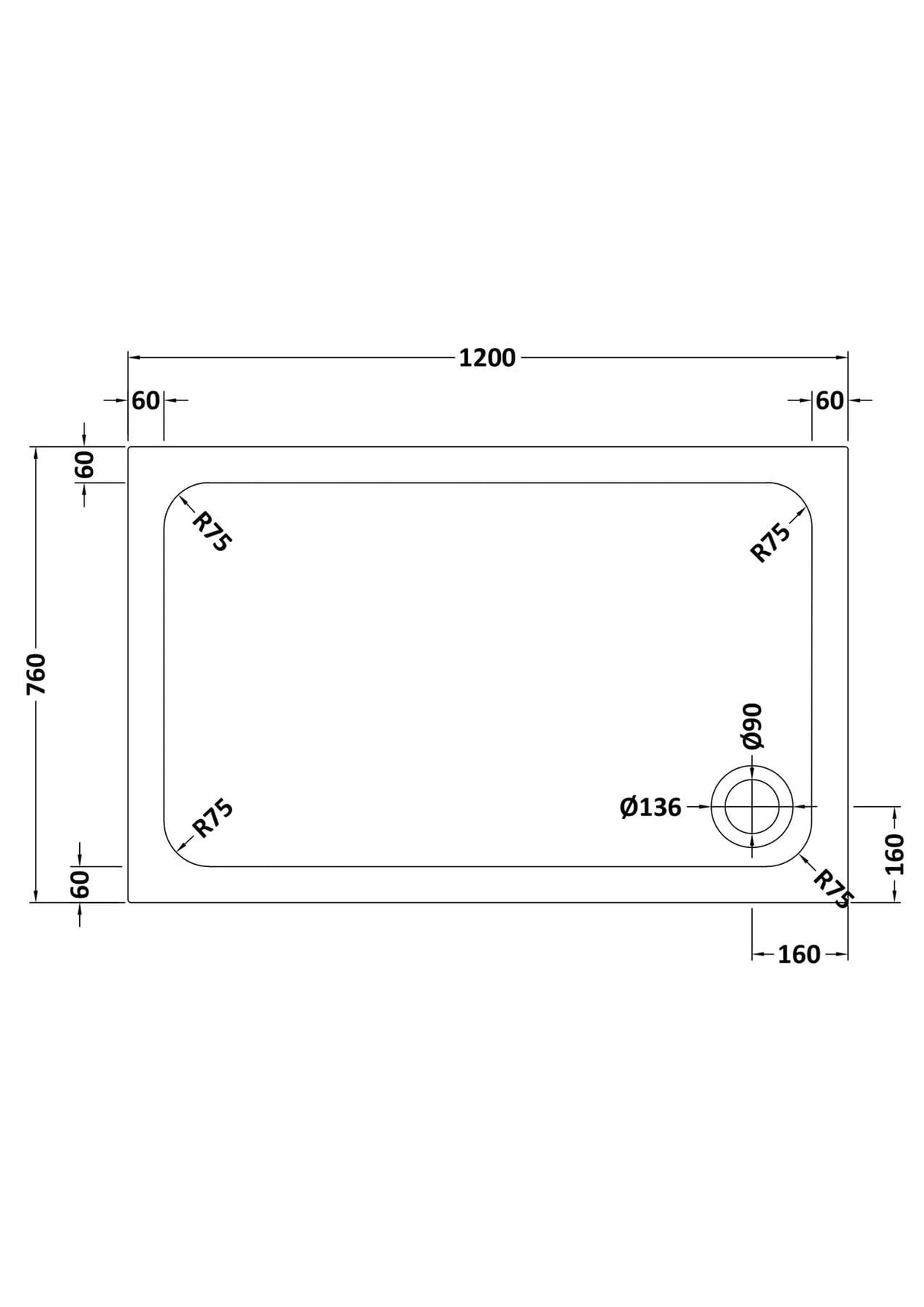 Aquarius Bathrooms Rectangle Shower Tray 1200x760mm Aquarius Urbano Rectangular 45mm Stone Resin Shower Tray in White