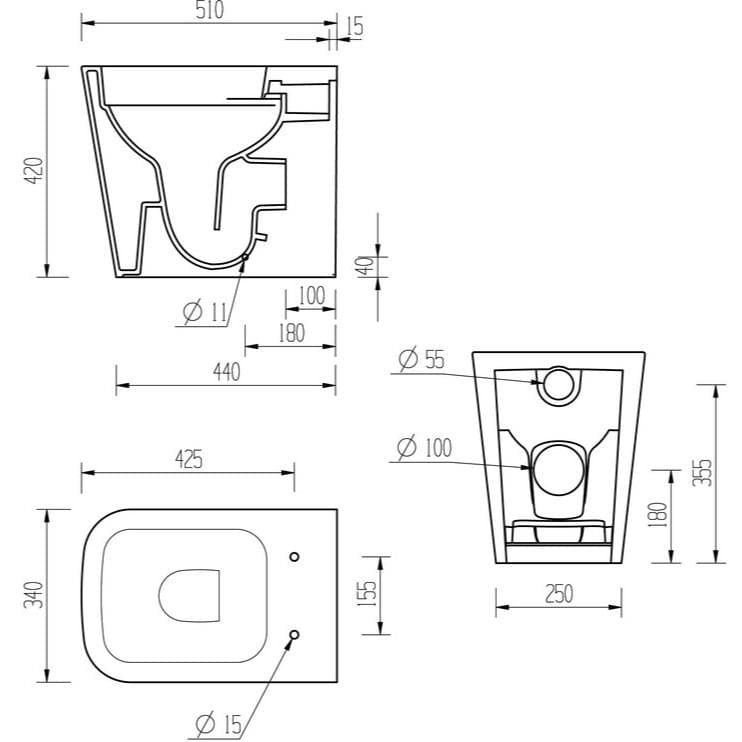 Aquarius Bathrooms Back to Wall Toilet Aquarius Laura Rimless Back to Wall Short Projection WC with Soft Close Seat