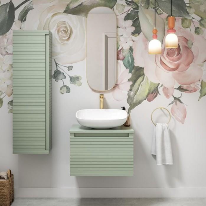 Aquarius Bathrooms Wall Mounted Vanity Unit Matt Willow Green Aquarius Contour 615mm Wall Mounted One Drawer Vanity Unit with Worktop