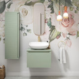 Aquarius Bathrooms Wall Mounted Vanity Unit Matt Willow Green Aquarius Contour 615mm Wall Mounted One Drawer Vanity Unit with Worktop