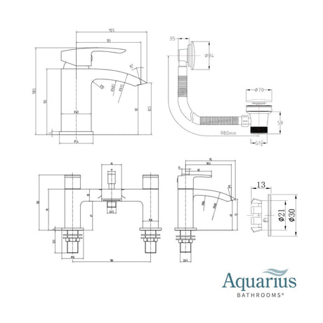 Aquarius Bathrooms Exposed Shower Set Aquarius Arc Complete Brassware Pack with Bath and Basin Tap and Exposed Shower