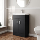 Aquarius Cloakroom Vanity Unit Satin Black Aquarius Hoban 550mm Compact Floor Standing 2 Door Cloakroom Vanity Unit with 1 Tap Hole Basin