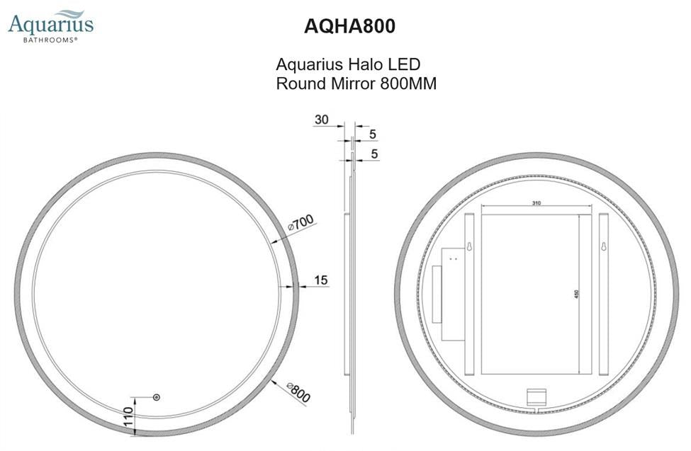 Aquarius Halo Round 800mm LED Illuminated Mirror