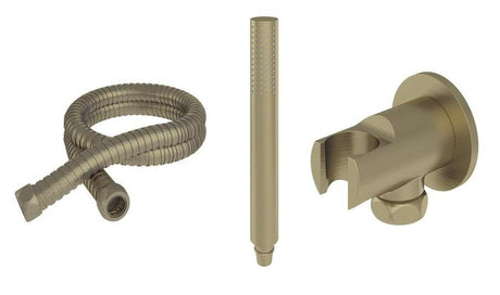 Aquarius Bathrooms Shower Kit Aquarius Modern Round Wall Mounted Shower Kit with Outlet and Hose Brushed Brass AQ60102456