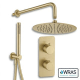 Aquarius Bathrooms Concealed Shower Set Brushed Brass Aquarius RainLux 2 Outlet Thermostatic Shower Set with Shower Head and Single Function Handset
