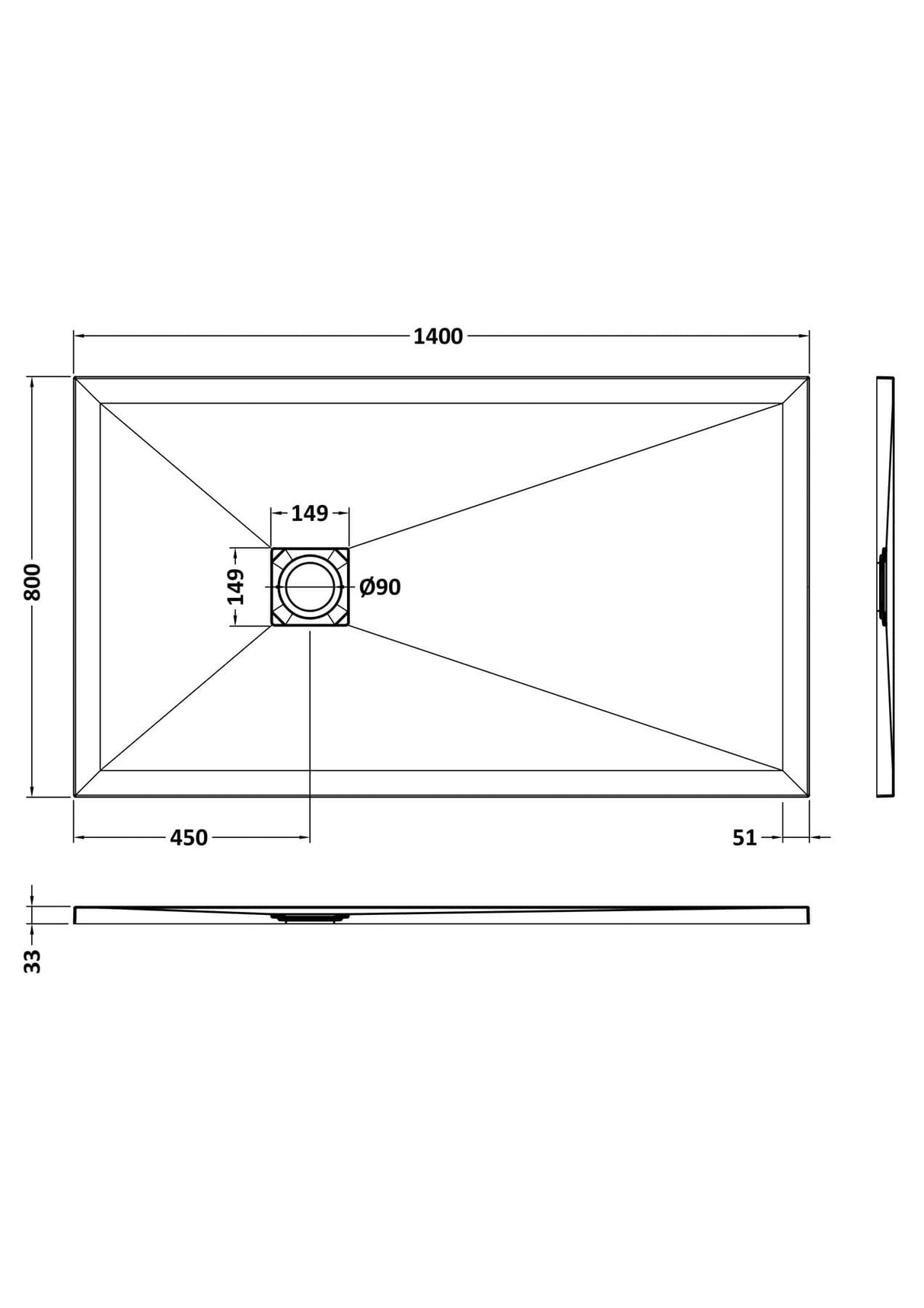 Aquarius Bathrooms Rectangle Shower Tray 1400x800mm Aquarius Urbano Slimline 33mm Slate Effect Rectangular Stone Resin Shower Tray in Black Slate