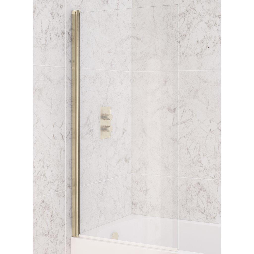 Aquarius Bathrooms Hinged Straight Bath Screen Aquarius LevAqua Straight 6mm Brushed Brass Hinged Bath Screen 1400 x 800mm AQ490112