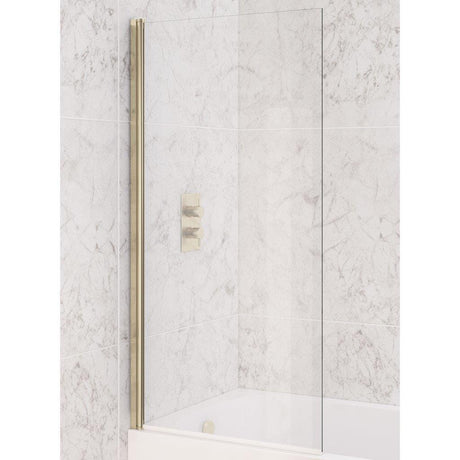 Aquarius Bathrooms Hinged Straight Bath Screen Aquarius LevAqua Straight 6mm Brushed Brass Hinged Bath Screen 1400 x 800mm AQ490112