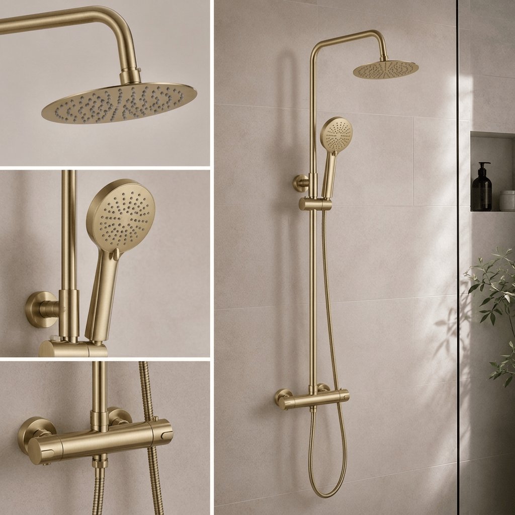 Aquarius Bathrooms Exposed Shower Set Aquarius RainLux Eco Round Adjustable Exposed Bar Shower System