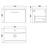 Aquarius Wall Mounted Vanity Unit Aquarius Brisbane 600mm Wall Hung 1 Drawer Vanity Unit with 1 Tap Hole Mid Edge Basin