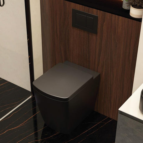 Aquarius Bathrooms Back To Wall Toilet Aquarius JF-Series Back to Wall Comfort Height Pan and Soft Close Seat Black