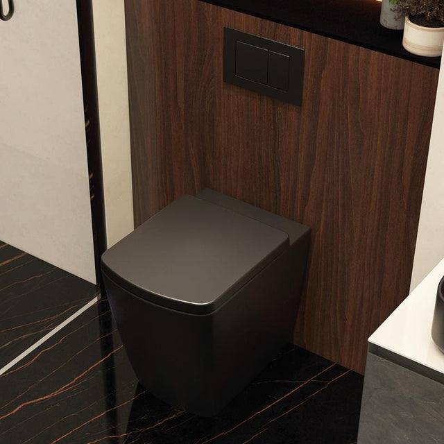 Aquarius Bathrooms Back To Wall Toilet Aquarius JF-Series Back to Wall Comfort Height Pan and Soft Close Seat Black