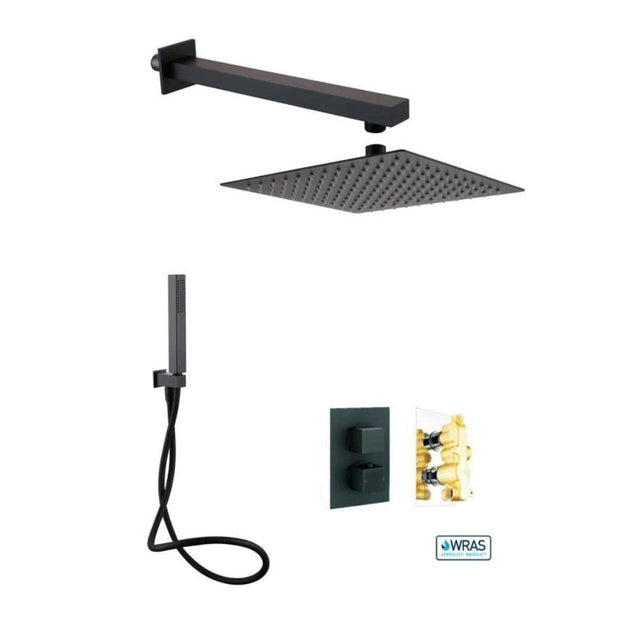 Aquarius Bathrooms Concealed Shower Set Matt Black Aquarius RainLux Square 2 Outlet Shower Bundle