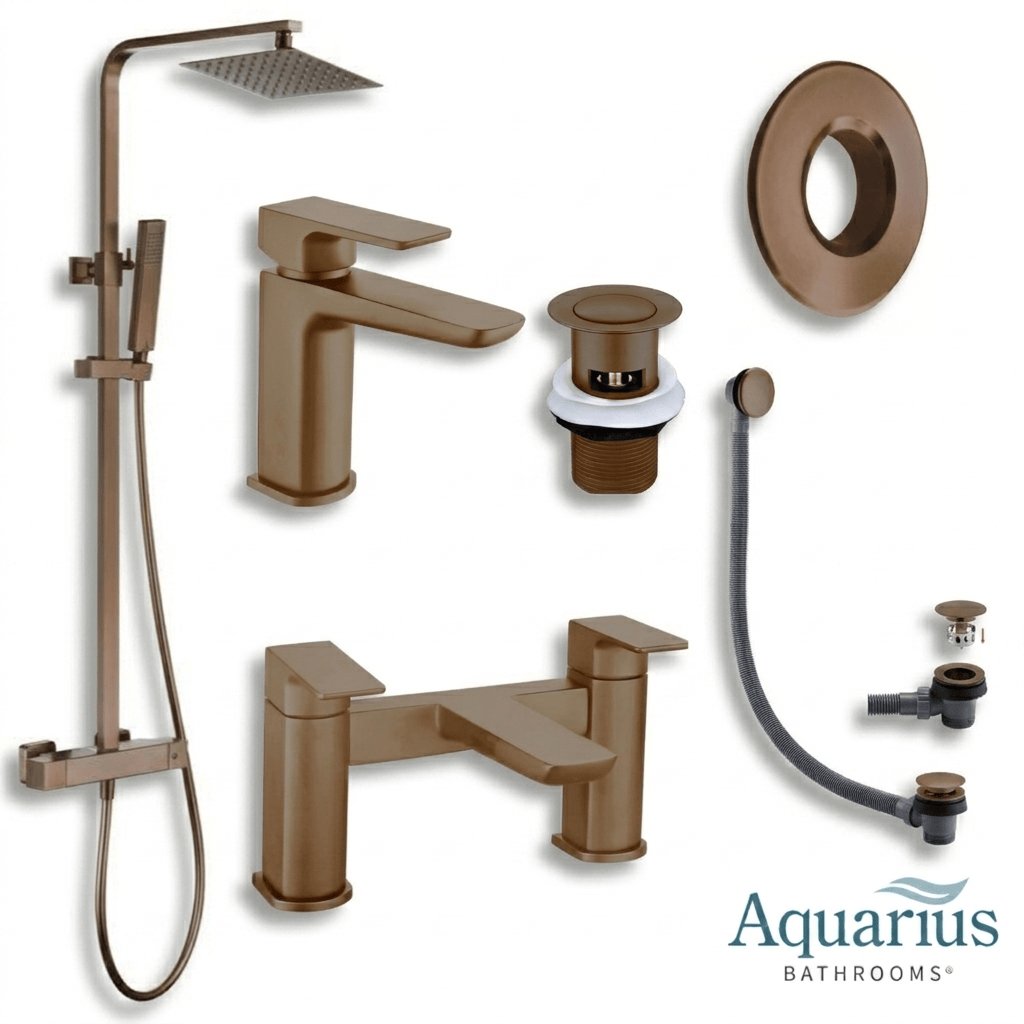 Aquarius Hydro Complete Shower Brassware Pack with Basin Mixer, Bath Mixer & Round Exposed Shower