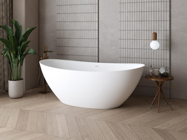 Aquarius Bathrooms Freestanding Bath Aquarius Maggiore Freestanding Stone Bath in Gloss White 1670mm
