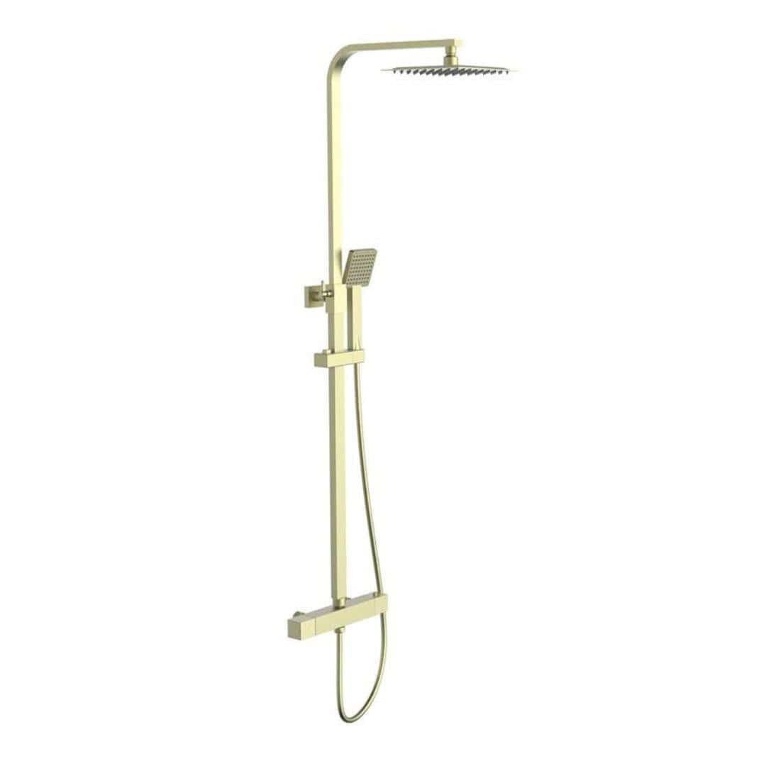 Aquarius Bathrooms Bar Shower Kit Brushed Brass Aquarius RainLux Eco Square Adjustable Exposed Bar Shower System
