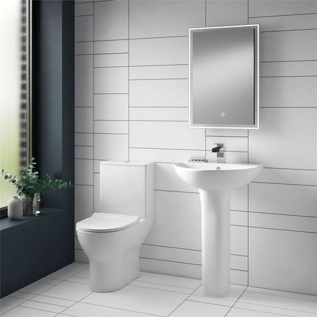 Aquarius Bathrooms Close Coupled Toilet Aquarius Vista Rimless Short Projection Close Coupled Toilet with Soft Close Seat