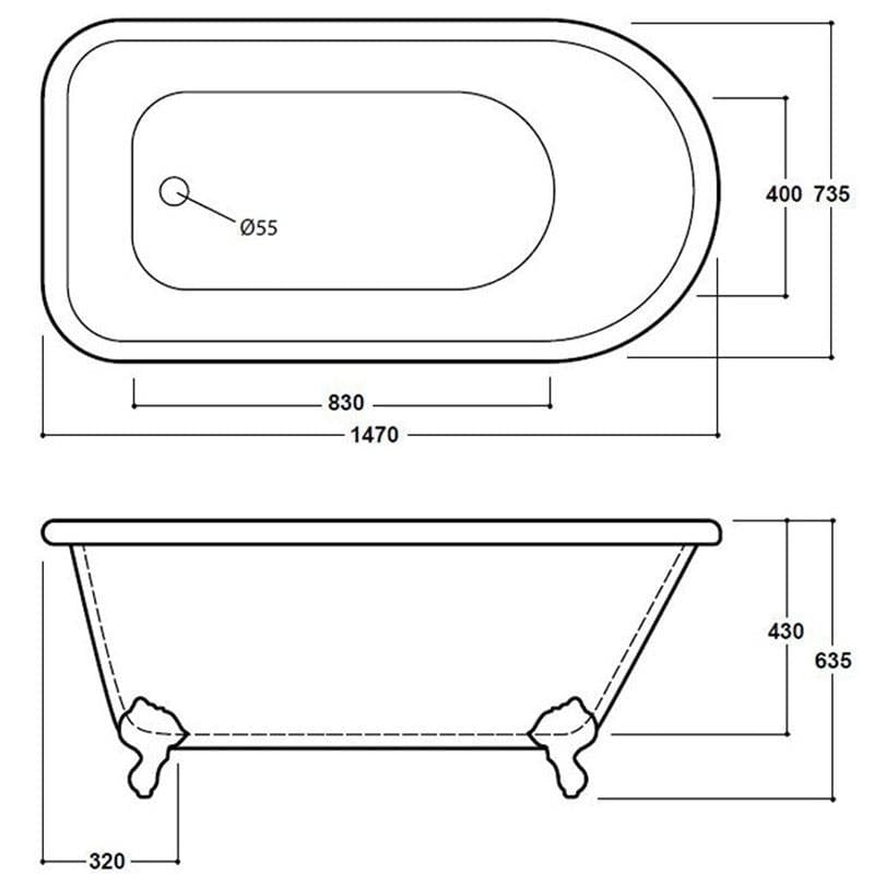 Aquarius Bathrooms Freestanding Bath Aquarius Cambridge Freestanding Bath with Chrome Lions Paw Feet - 1470 x 735mm