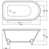 Aquarius Bathrooms Freestanding Bath Aquarius Cambridge Freestanding Bath with Chrome Lions Paw Feet - 1470 x 735mm
