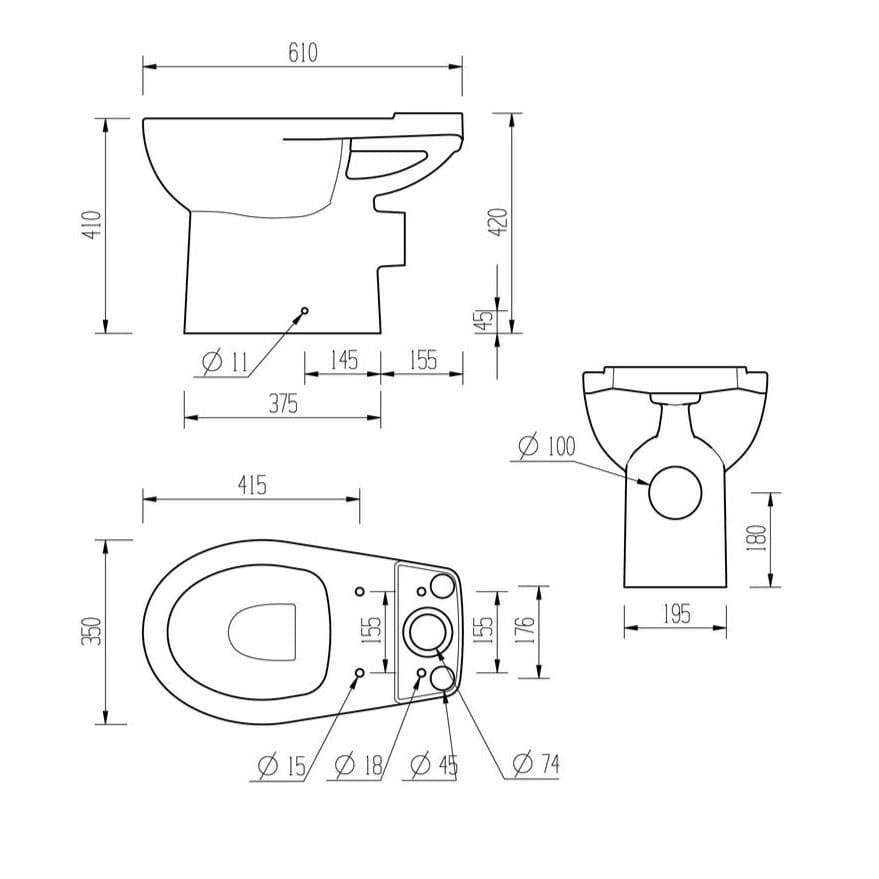 Aquarius Bathrooms Close Coupled Toilet Aquarius Willow Open Back Close Coupled Toilet with Soft Close Seat