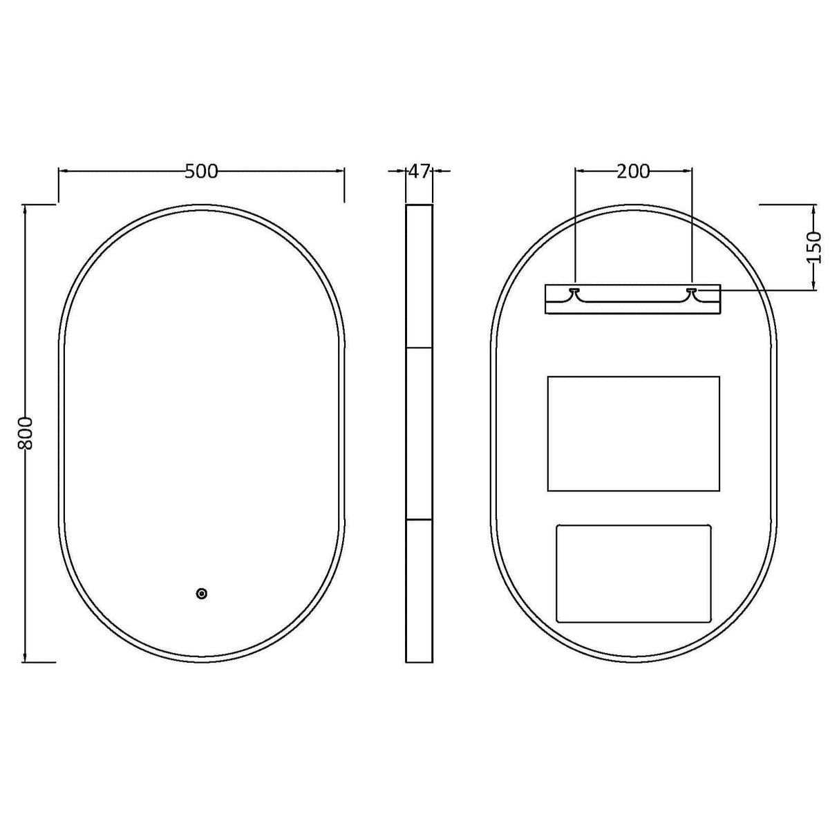 Aquarius Bathrooms Illuminated Mirror Aquarius Lumine Inset Framed LED Touch Sensor Pill Mirror - 800 x 500mm