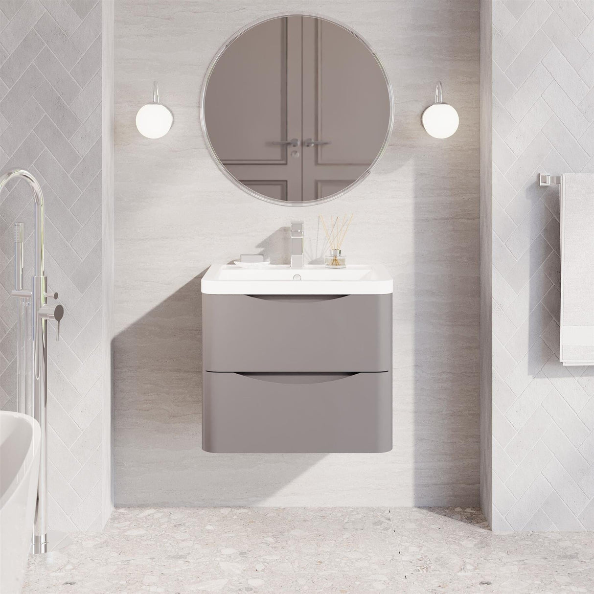 Aquarius Bathrooms Wall Mounted Vanity Unit Aquarius Seren 600mm Wall Mounted Two Drawer Vanity Unit with Basin