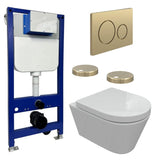 Aquarius Bathrooms Wall Hung Toilet Brushed Bronze / Round Aquarius Urbano Rimless Wall Hung Toilet Pack with Frame, Flush Plate, Soft Closing Seat and Hinge Covers