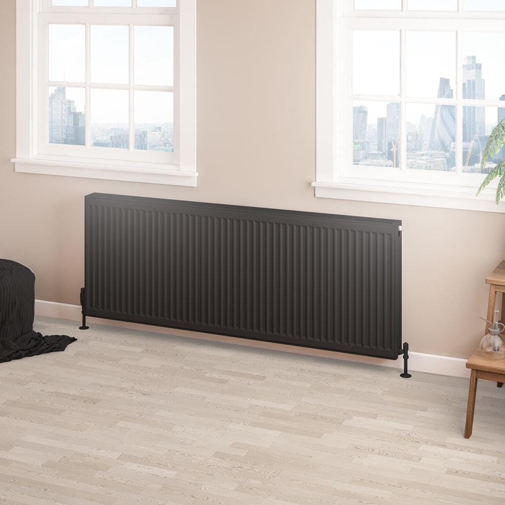 Aquarius Bathrooms Bathroom Heating 600 x 1600 Aquarius Type 22 Compact Panel Radiator in Matt Black