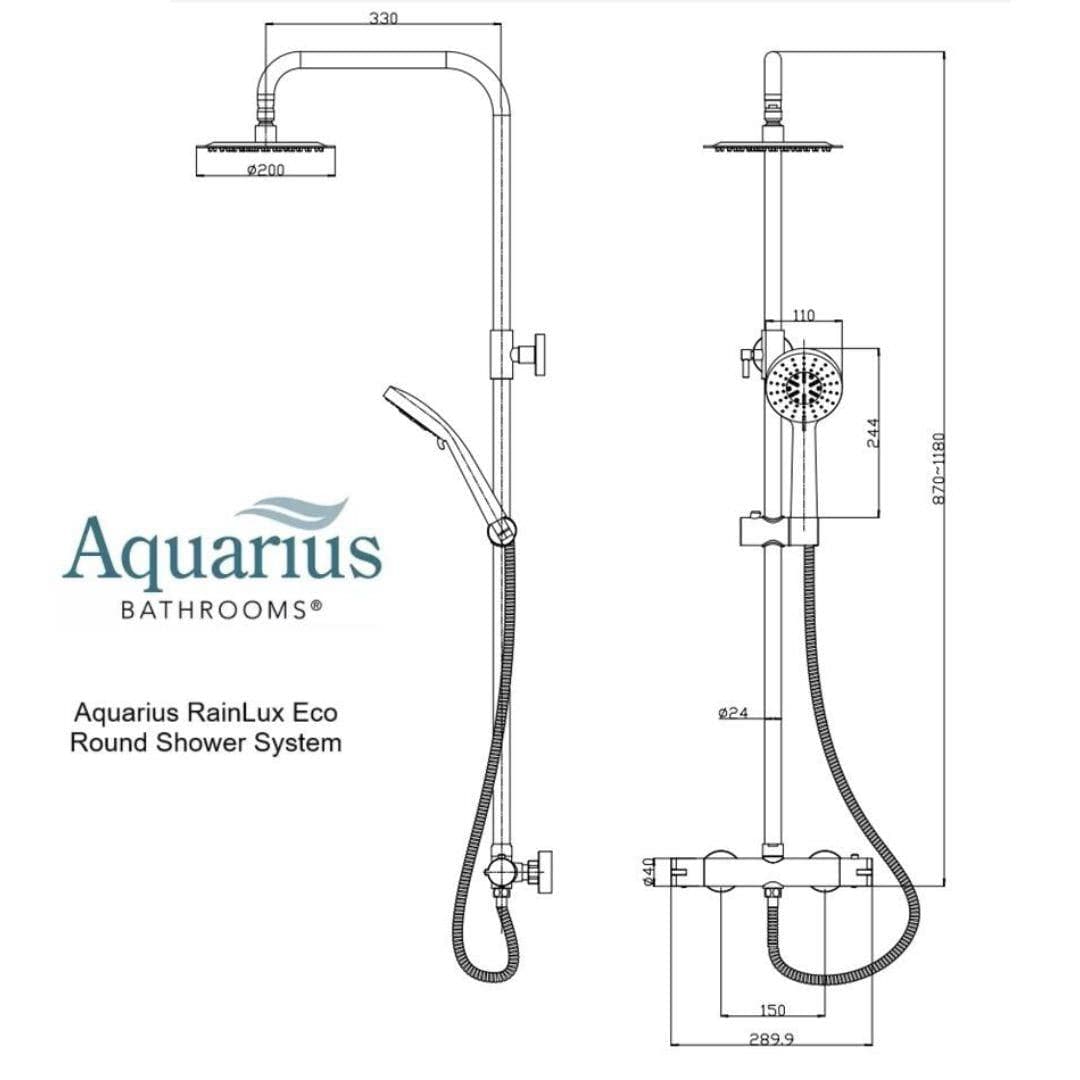 Aquarius Bathrooms Bar Shower Kit Aquarius RainLux Eco Round Adjustable Exposed Bar Shower System