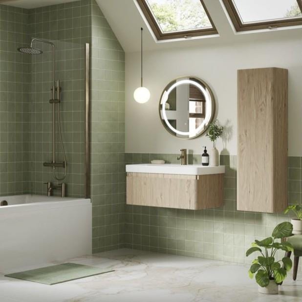 Aquarius Wall Mounted Vanity Unit Aquarius Corinthe Wall Mounted Vanity Unit  with Basin in Textured Oak