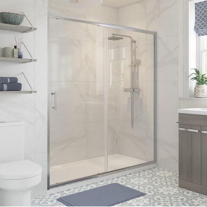 Aquarius Classique 6mm Easy Clean Sliding Shower Door - 1850 x 1200mm - Silver