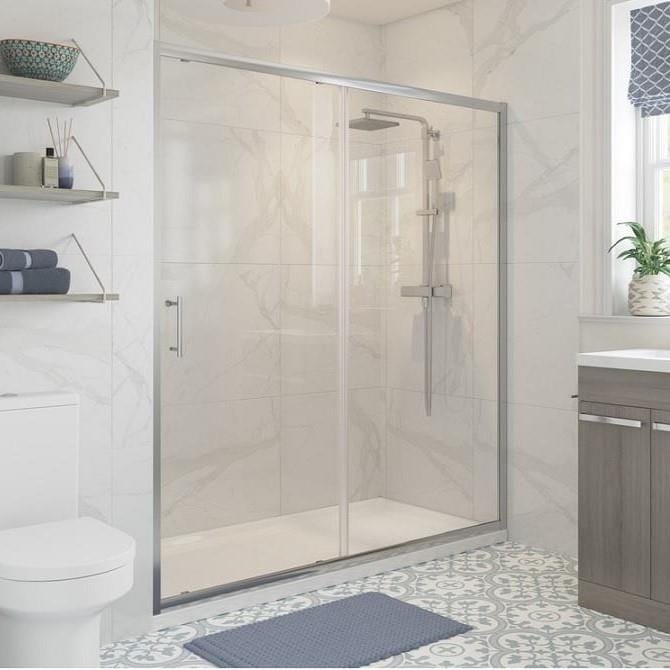 Aquarius Bathrooms Sliding Shower Door Aquarius Classique 6mm Easy Clean Sliding Shower Door - 1850 x 1200mm - Silver