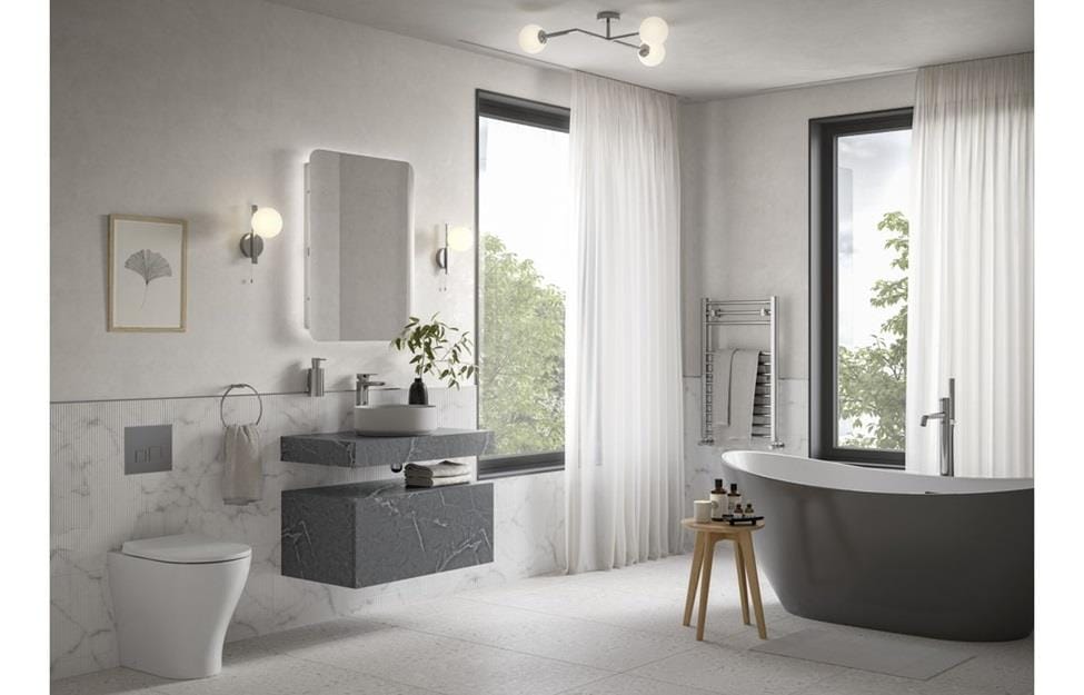 Aquarius Console Unit Aquarius Marblesque One Drawer Storage Unit Grey Marble Effect