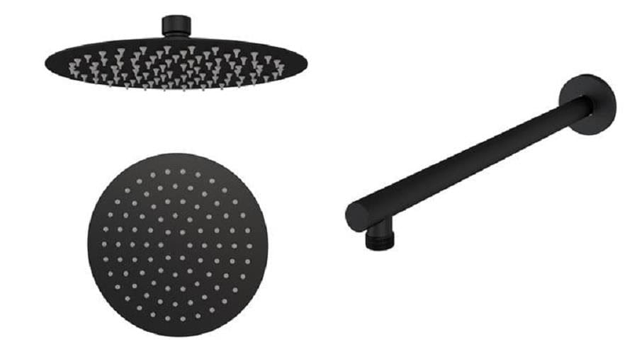 Aquarius Bathrooms Shower Arm and Head Kit Aquarius Modern Round Over Head 8" Shower Head & Arm Matt Black AQ60101514