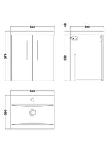 Aquarius Floor Standing Vanity Unit Aquarius Brisbane 500mm Wall Hung 2 Door Vanity Unit with 1 Tap Hole Mid Edge Basin