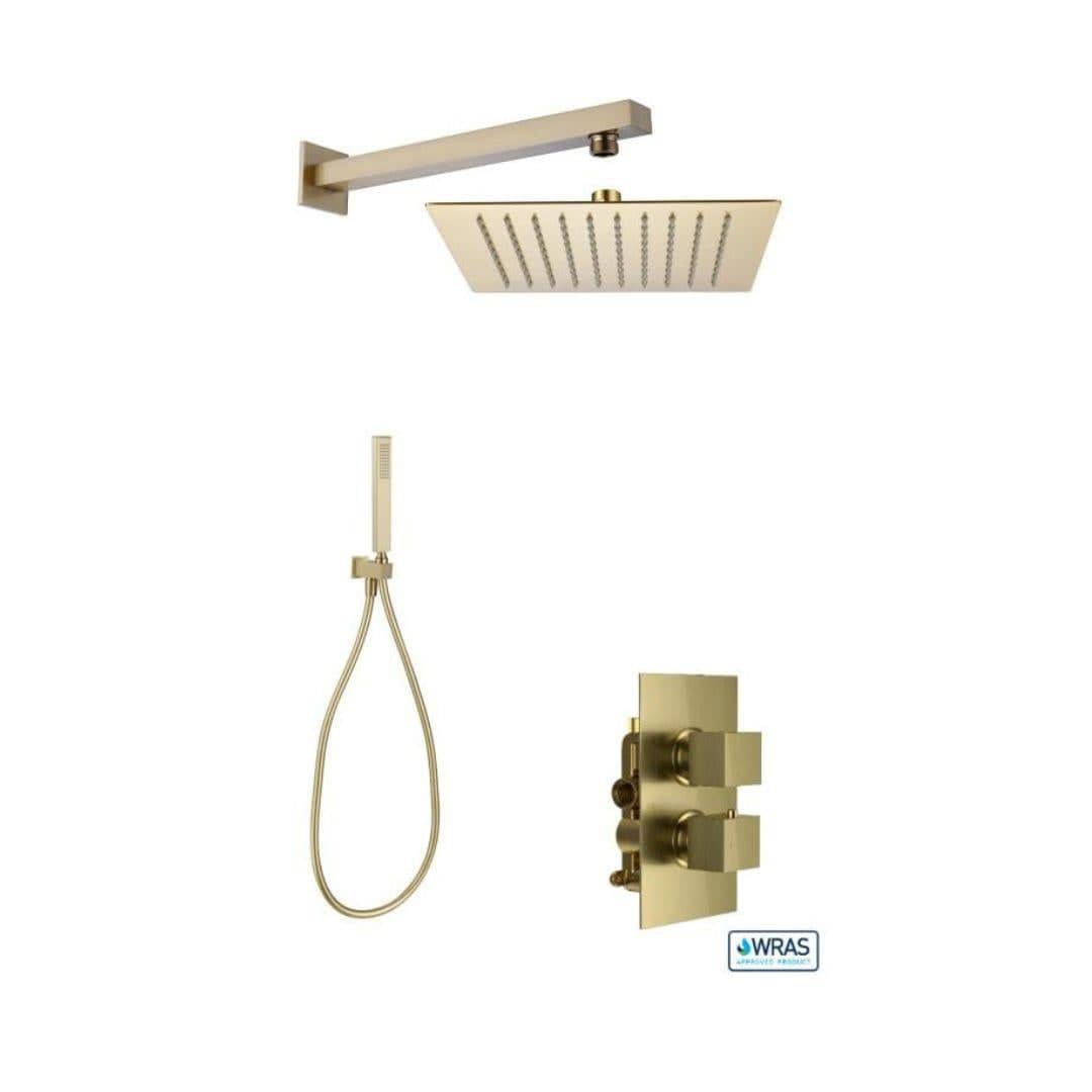 Aquarius Bathrooms Concealed Shower Set Brushed Brass Aquarius RainLux Square 2 Outlet Shower Bundle