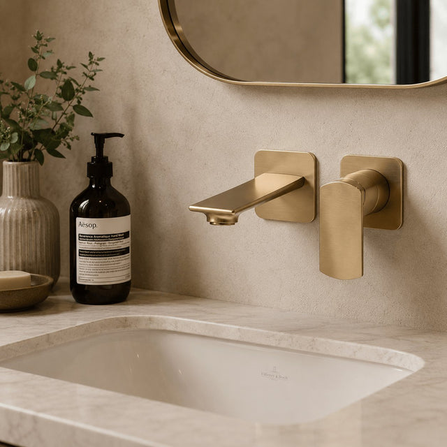 Aquarius Bathrooms Wall Mounted Basin Tap Brushed Brass Aquarius Varda Wall Mounted 2 Hole Basin Mixer Tap