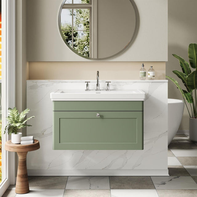 Aquarius Bathrooms Wall Mounted Vanity Unit Green / 3 Aquarius Leighton 800mm Wall Mounted One Drawer Vanity Unit with Basin